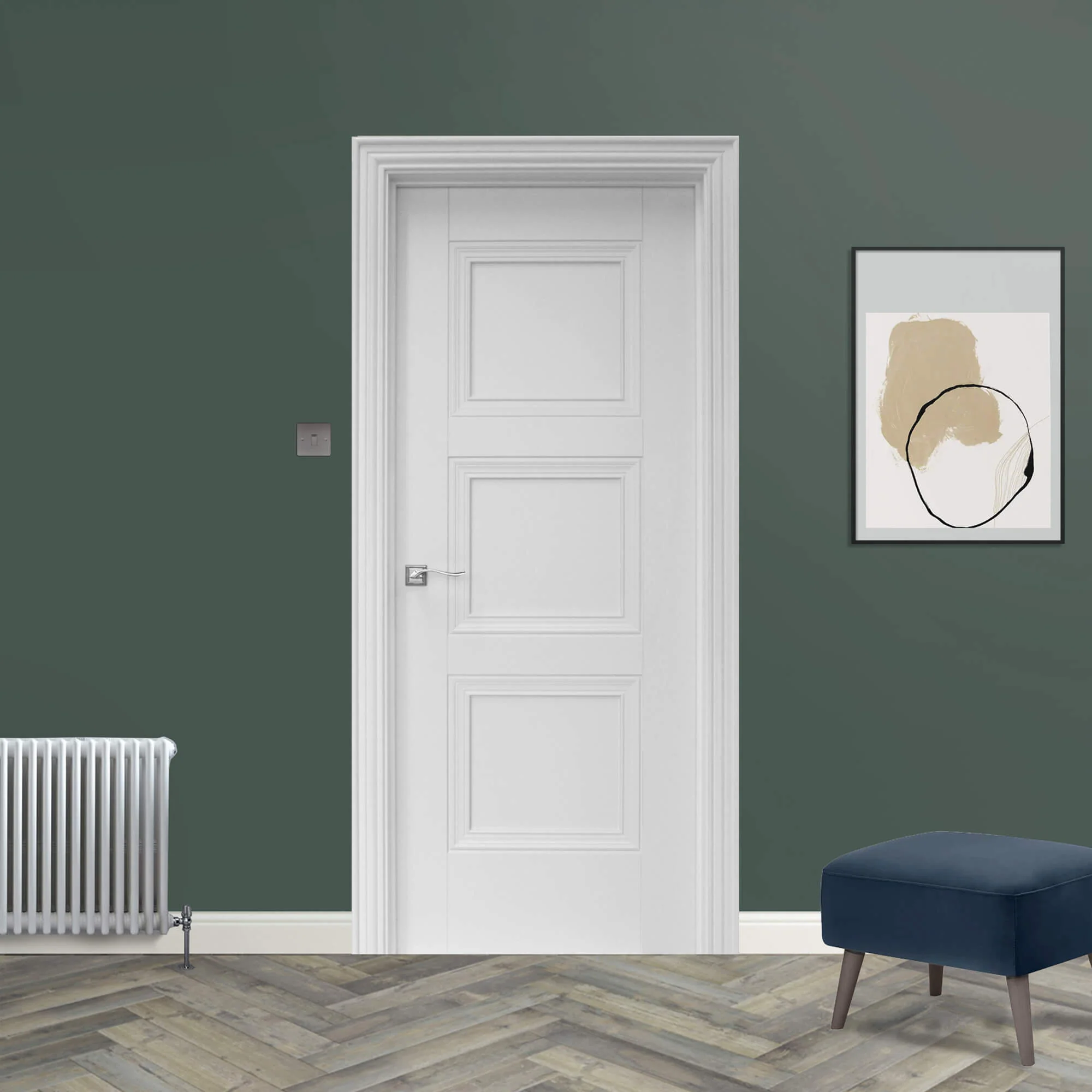 Amsterdam White Primed 3 Panel Door (40mm) - Image 4