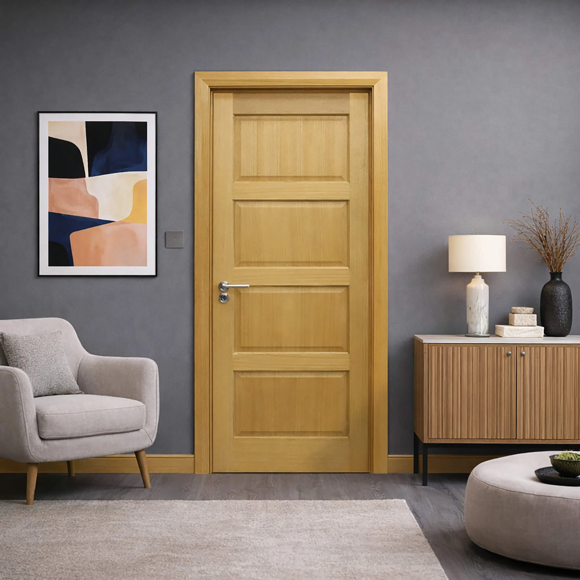 Contemporary White Oak 4 Panel Door (40mm) - Image 5