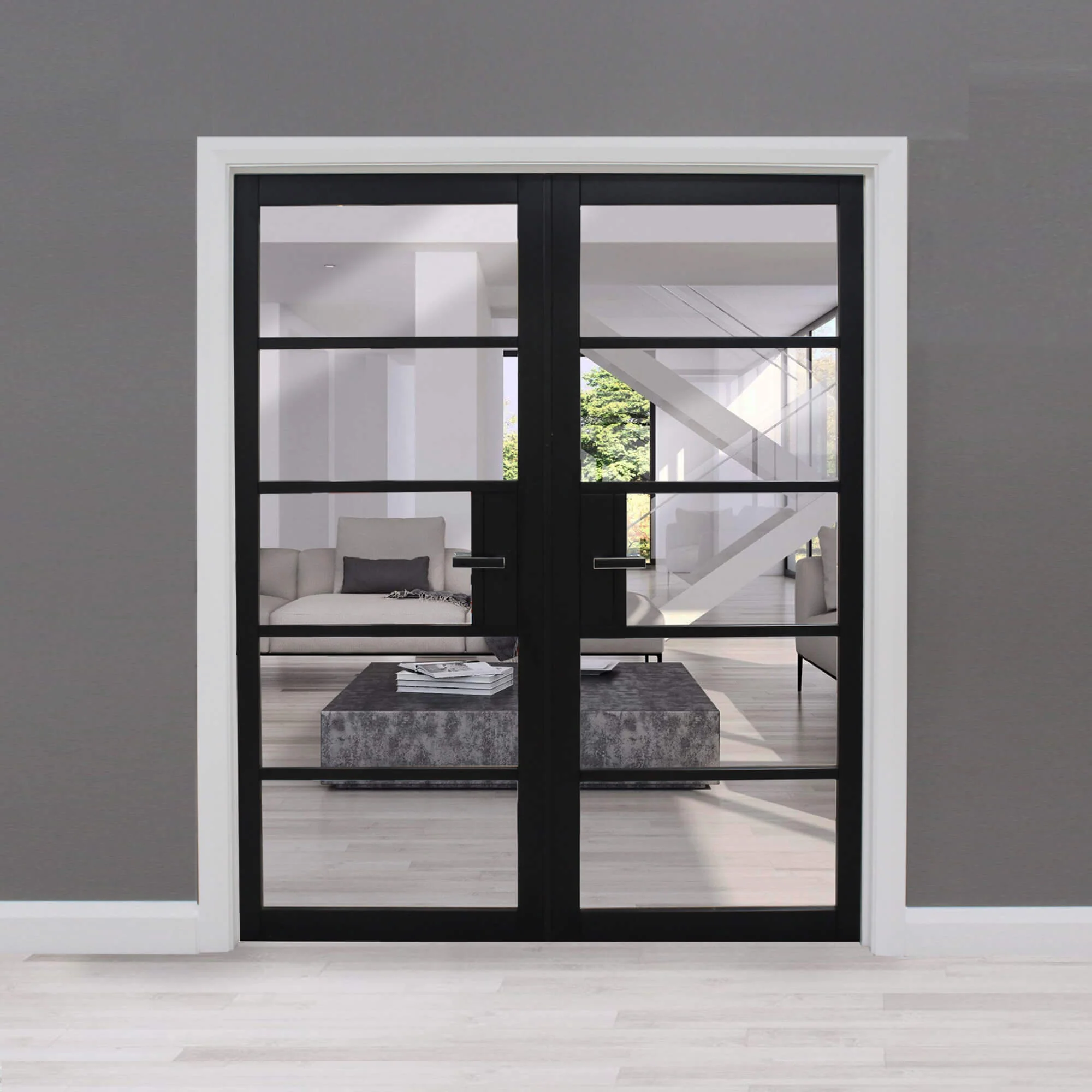 Kew Black Primer Plus 5 Lite Pre-Glazed Double Door Set - Image 3