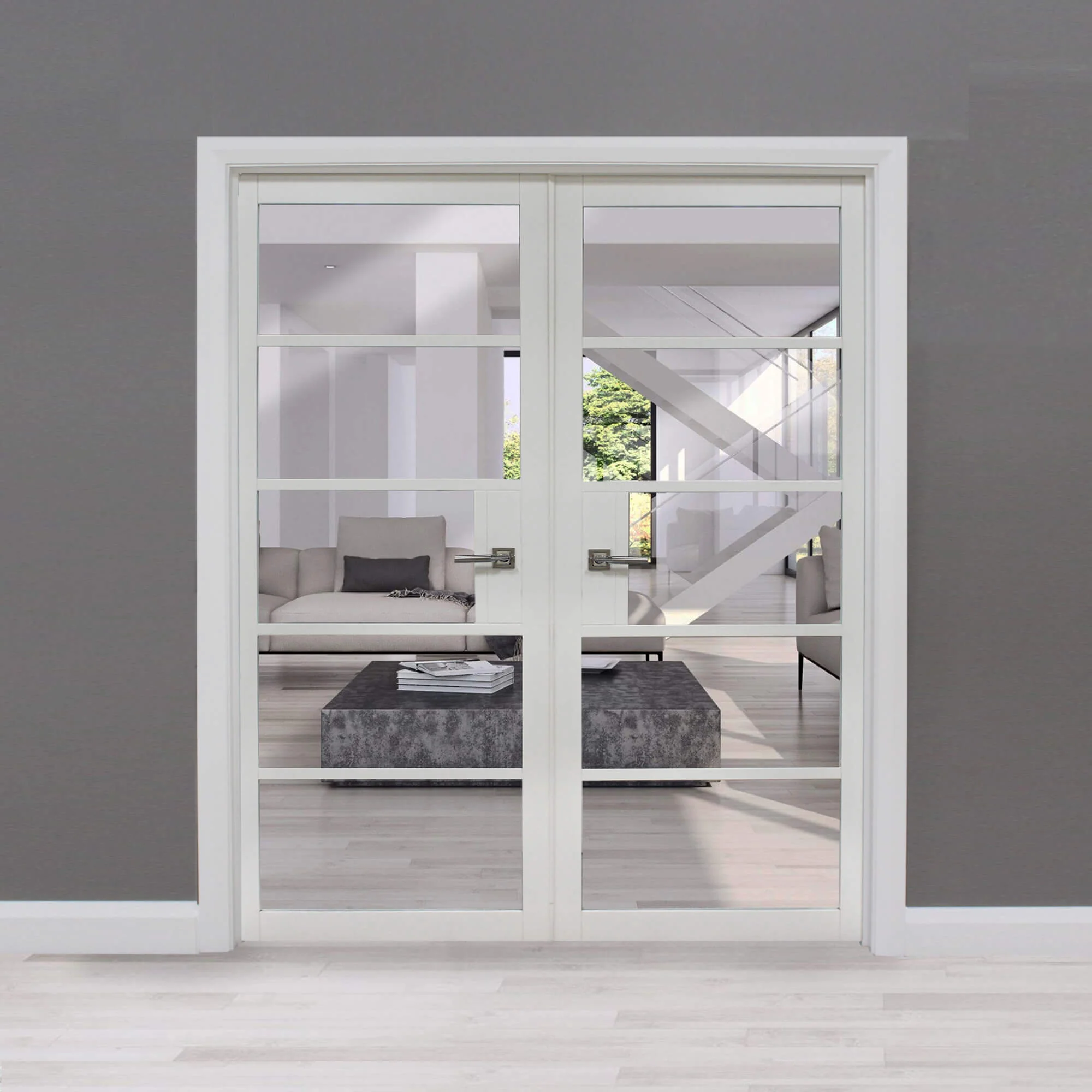 Kew White Primer Plus 5 Lite Pre-Glazed Double Door Set - Image 3