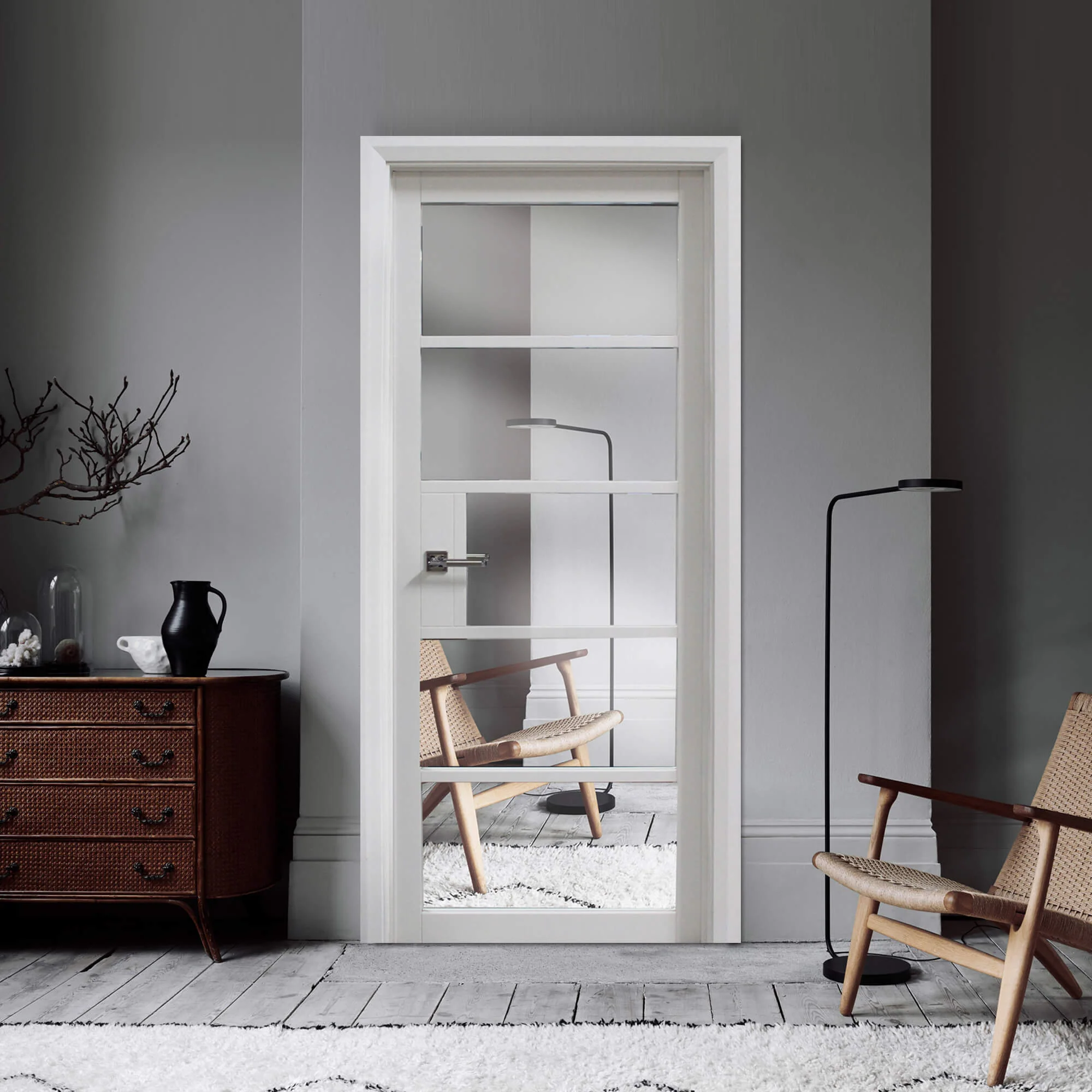Kew White Primer Plus 5 Lite Pre-Glazed Door (40mm) - Image 3