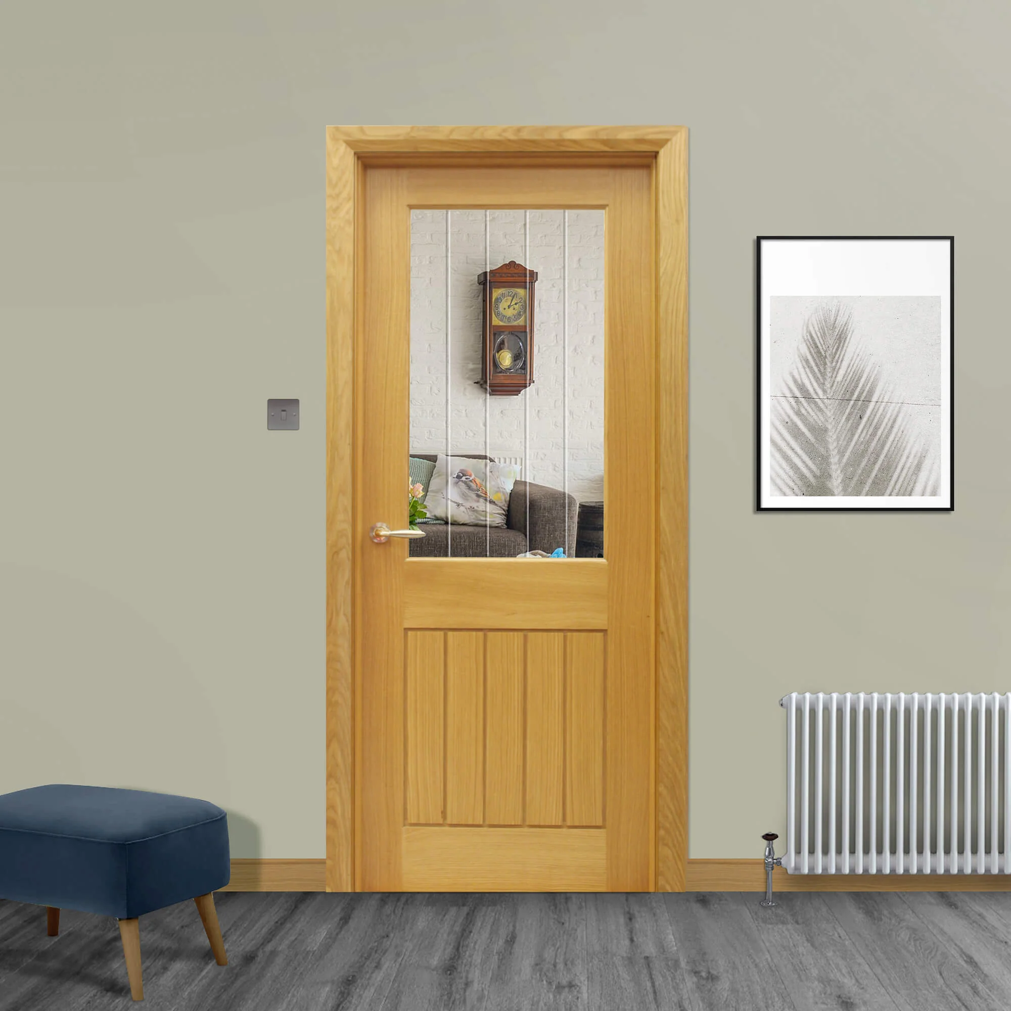 Mexicano White Oak Door 1 Lite Diamond Cut Pre-Glazed Door (40mm) - Image 4