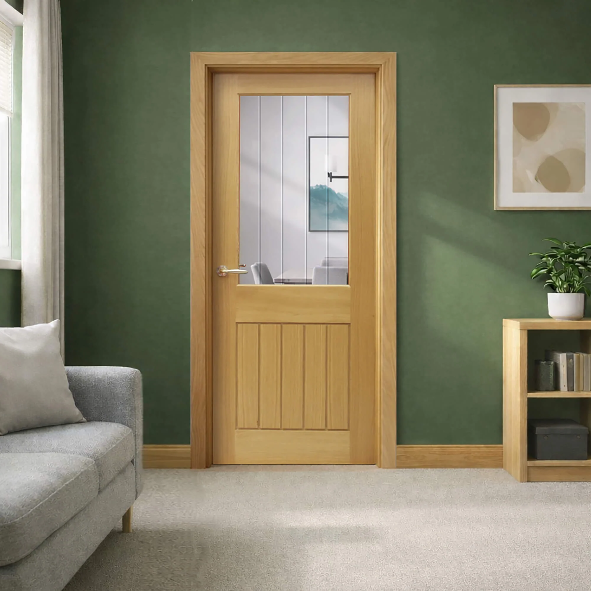 Mexicano White Oak Door 1 Lite Diamond Cut Pre-Glazed Door (40mm) - Image 5
