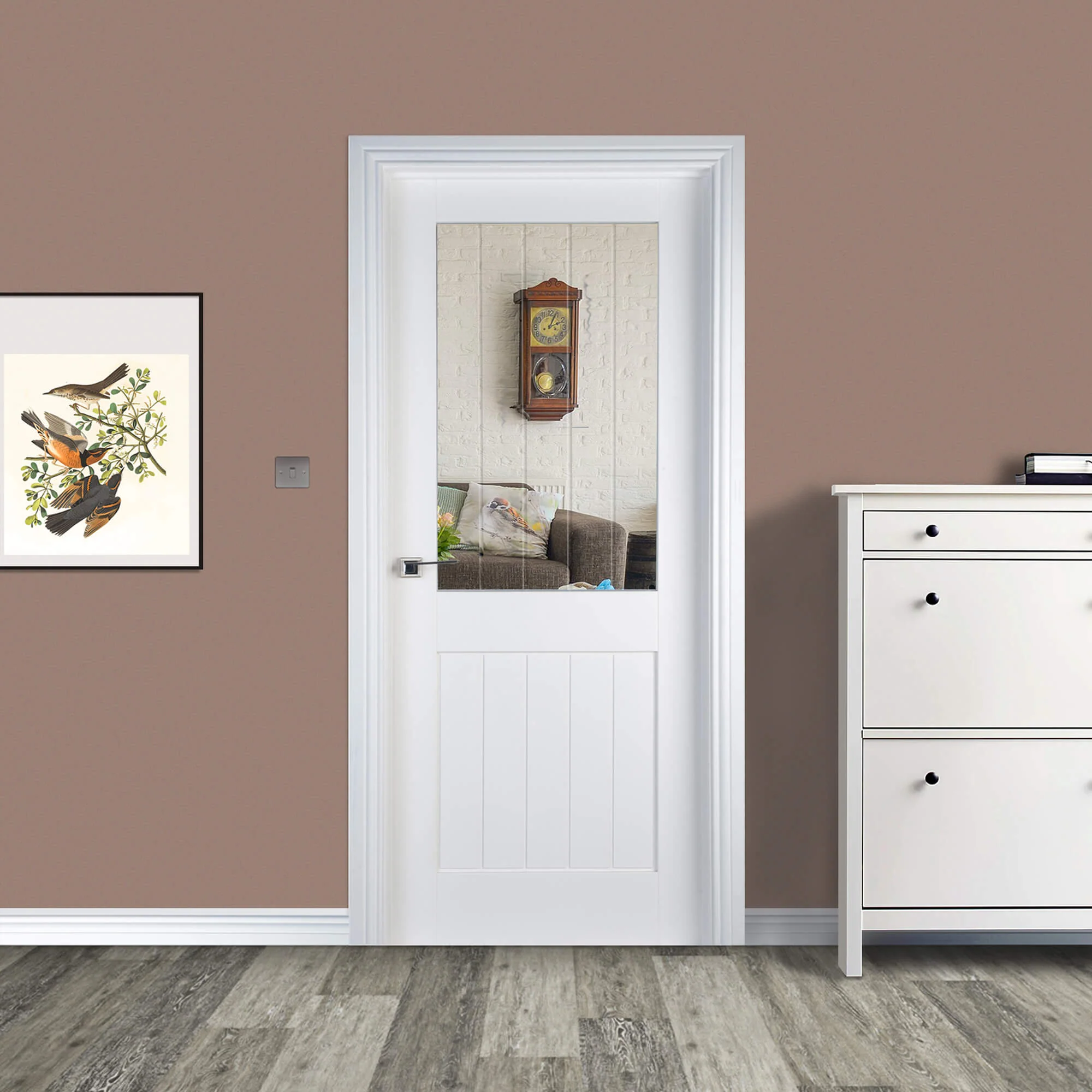 Mexicano White Primed 1 Lite Diamond Cut Pre-Glazed Door (40mm) - Image 3