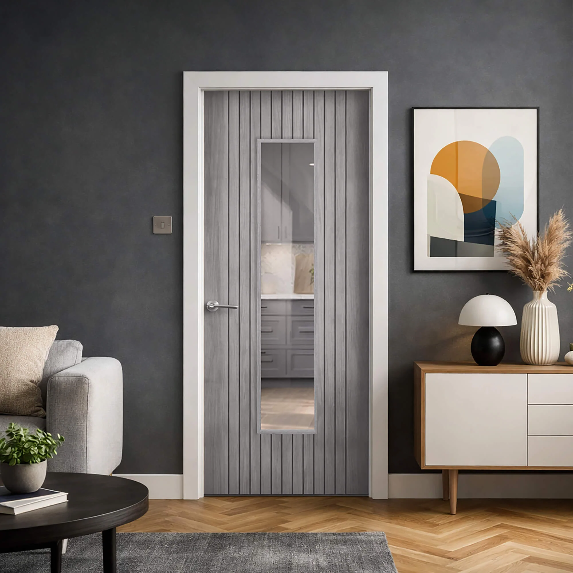 Ottawa Lava Grey 1 Lite Pre-Glazed Laminate Door (35mm) - Image 4