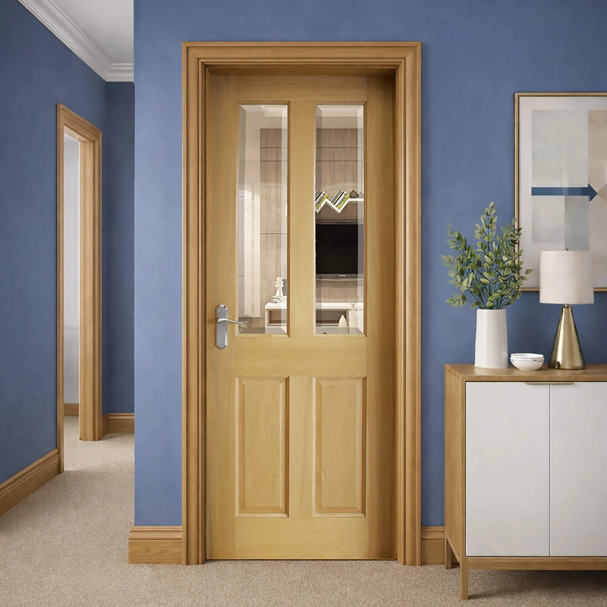 Oxford White Oak Bevelled Pre-Glazed Door (40mm) - Image 3