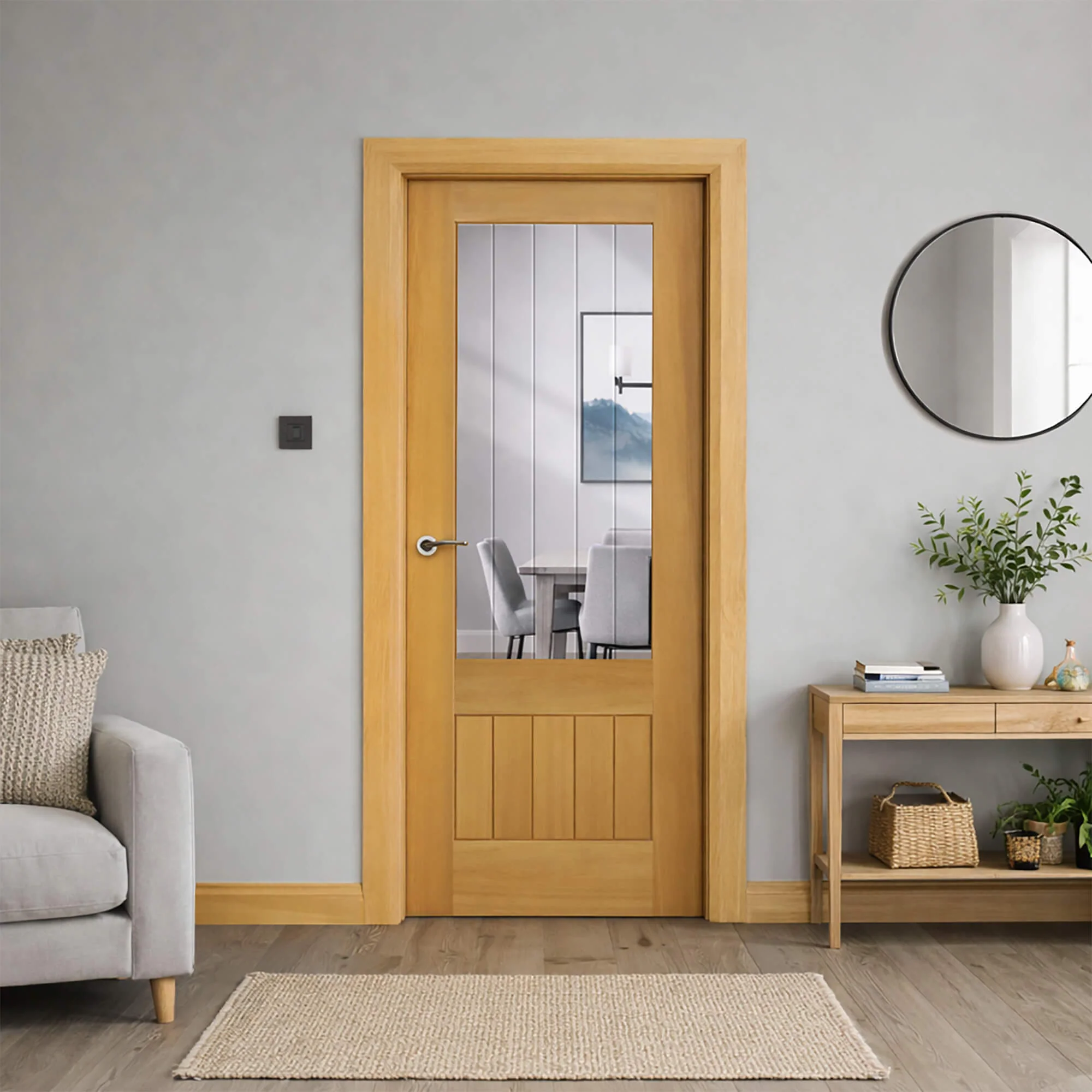 Panama White Oak 1 Lite Diamond Cut Pre-Glazed Door (35mm) - Image 4
