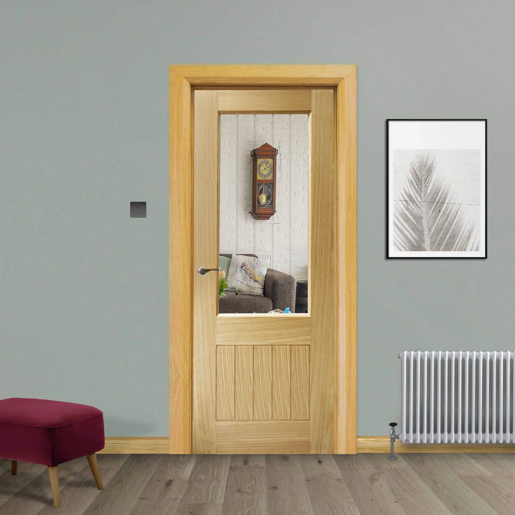 Panama White Oak 1 Lite Diamond Cut Pre-Glazed Door (35mm) - Image 5