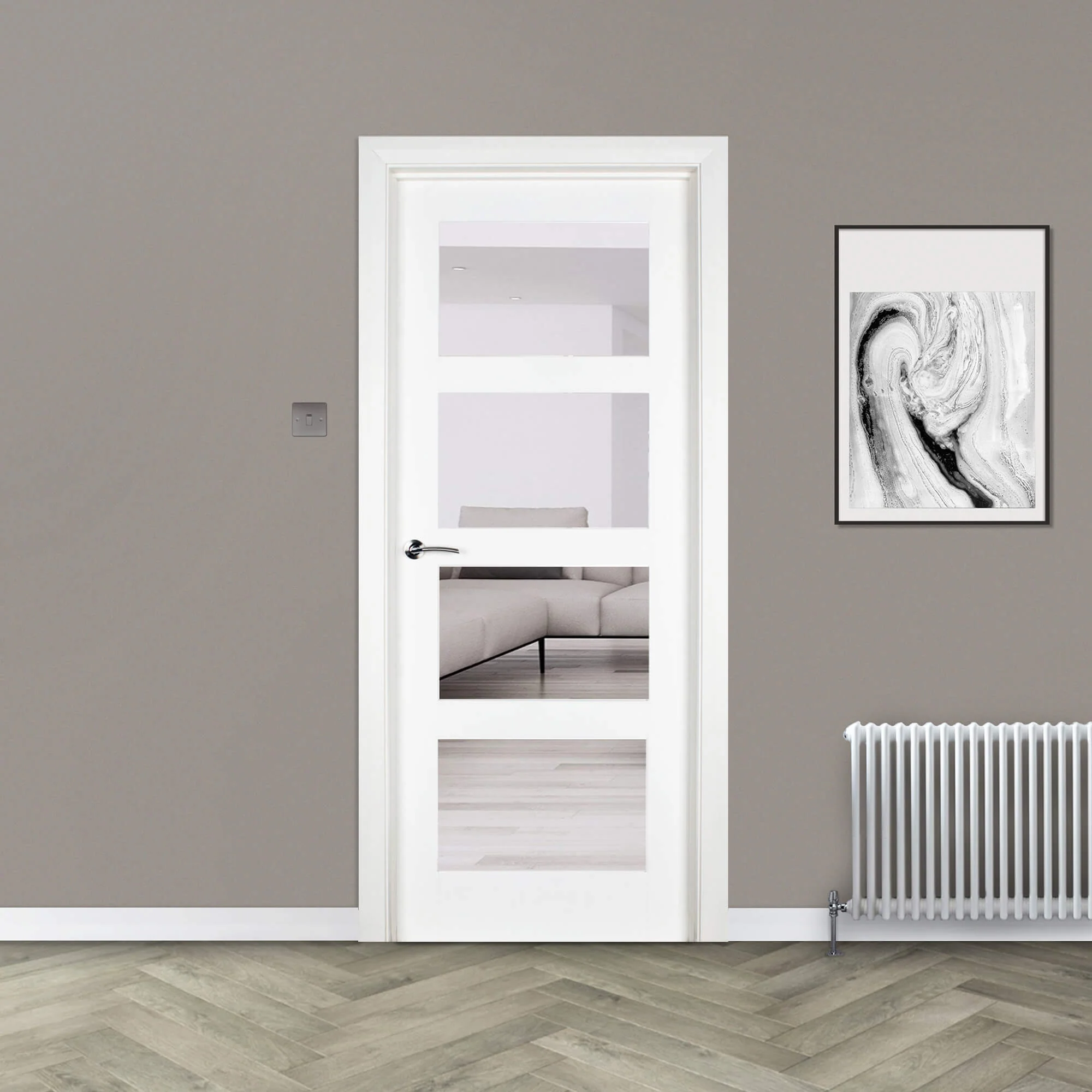 Trade Spec White Primed Contemporary 4 Lite Pre-Glazed Clear Door (40mm) - Image 3