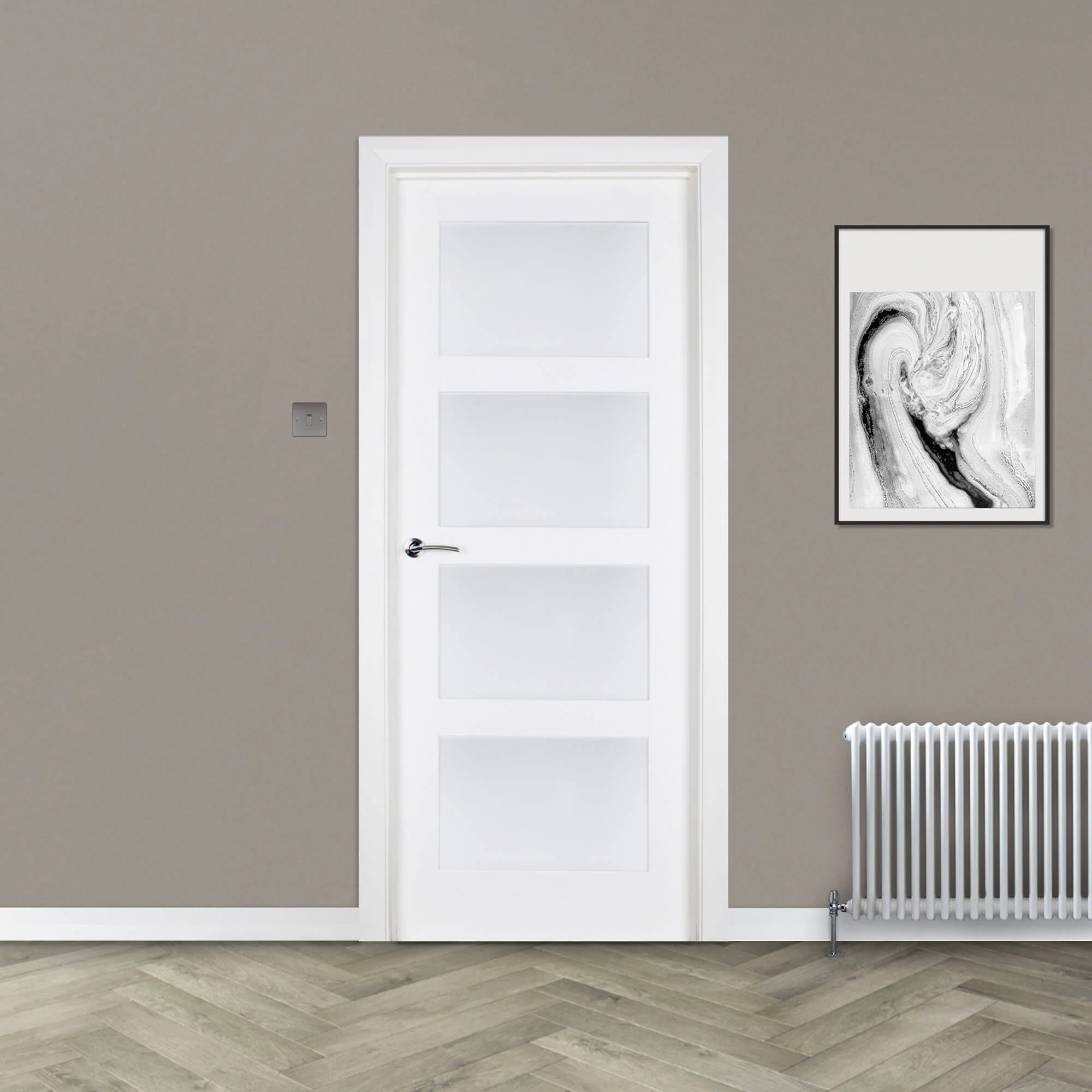 Trade Spec White Primed Contemporary 4 Lite Sandblasted Glass Door (40mm) - Image 3