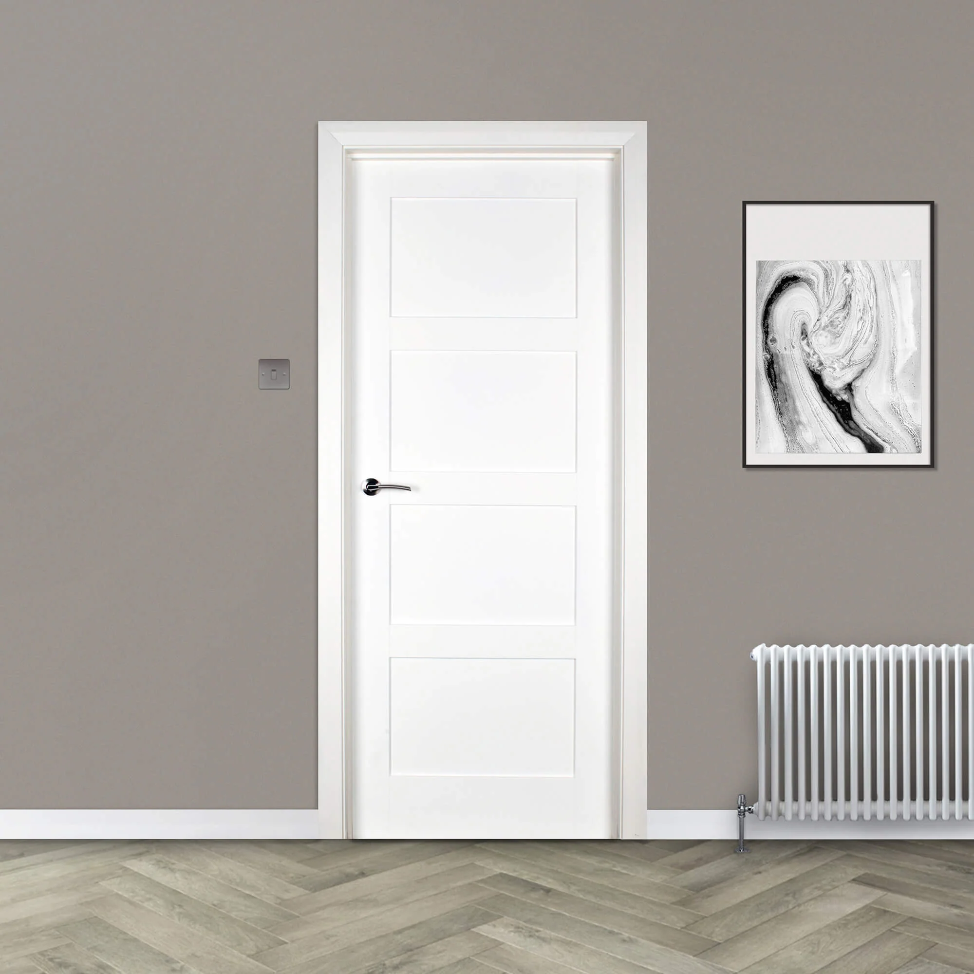 Trade Spec White Primed Contemporary 4 Panel Door (40mm) - Image 3